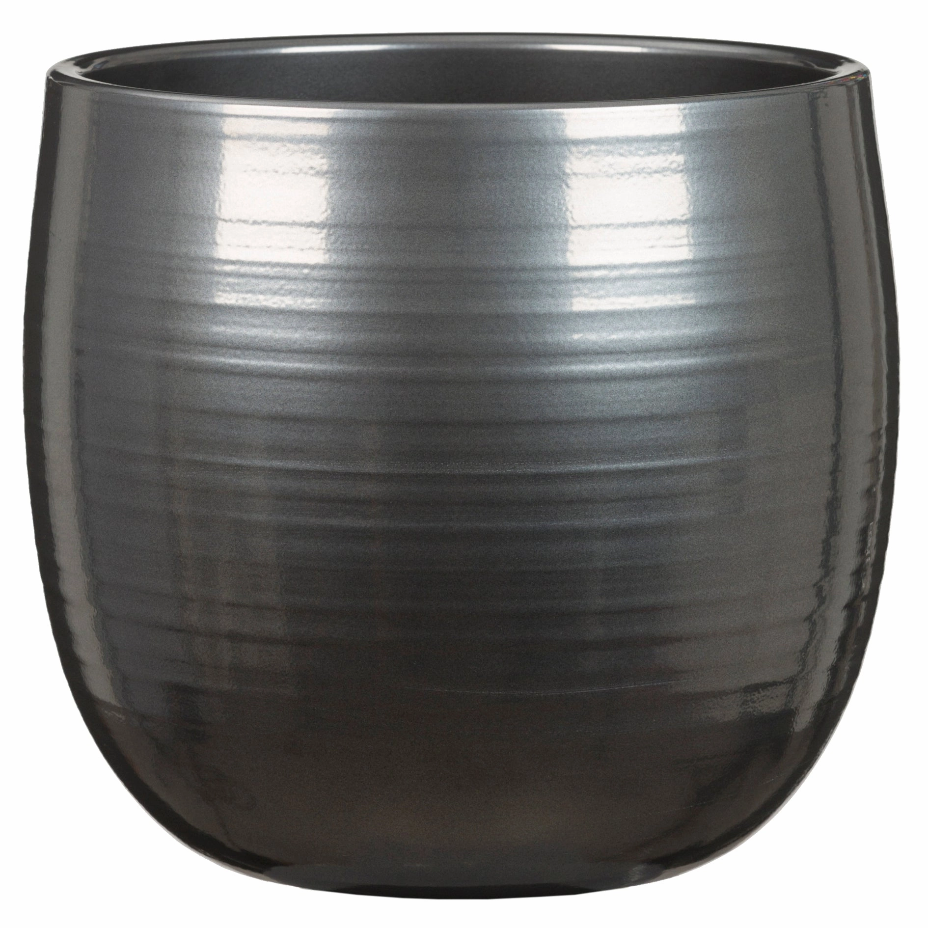 Glossy Black Indoor Ceramic Cover Pot  Steel  (765) tall green plant  