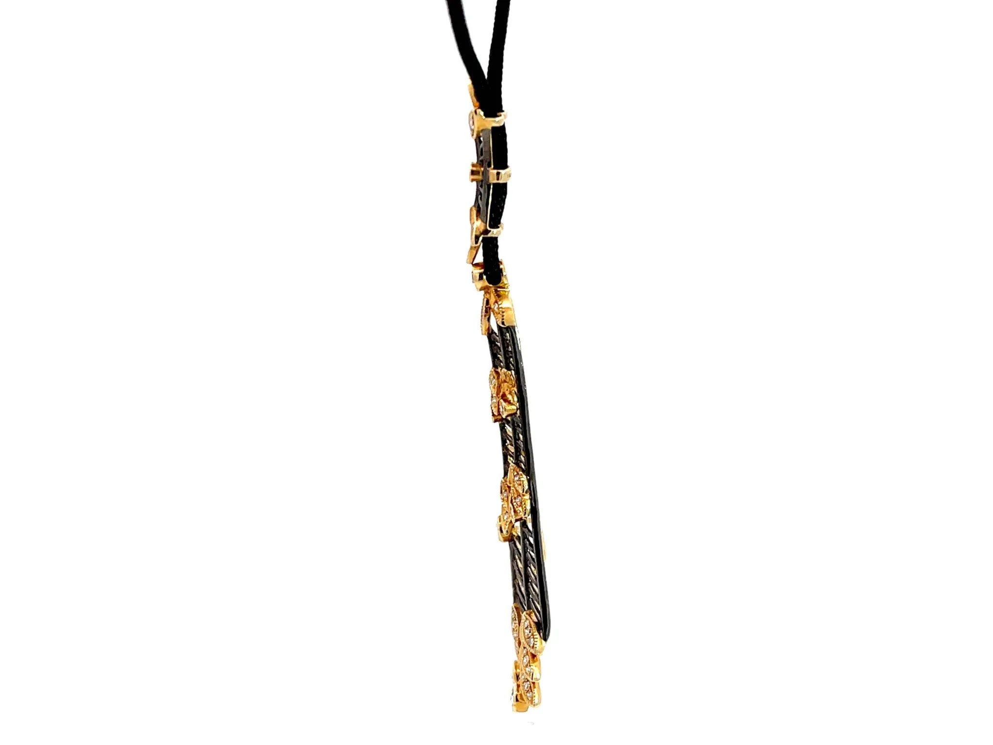 Gold Diamond Lotus Drop Pendant on Satin Black Cord