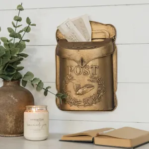 Gold Metal Post Mail Box dried flowers  