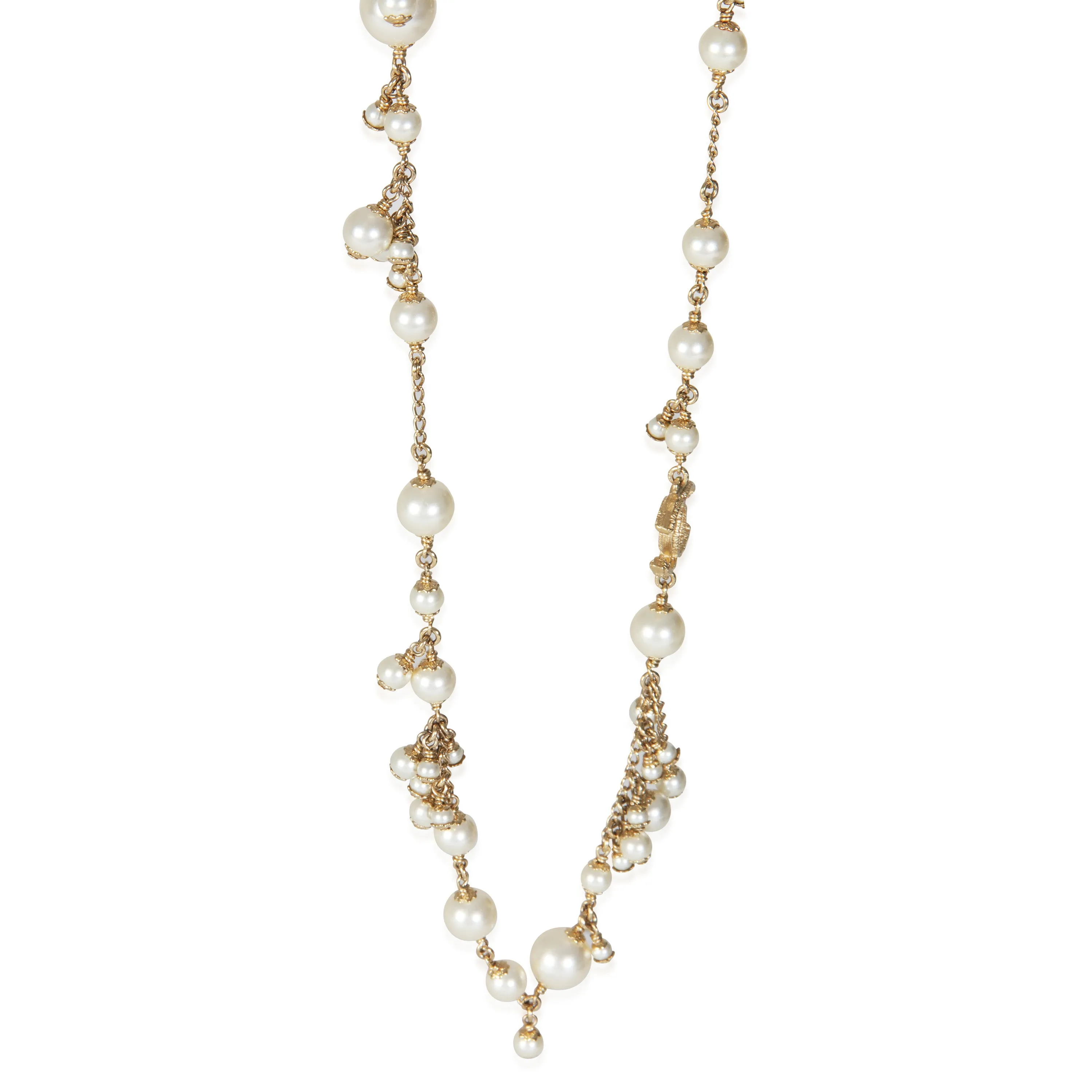 Gold-Plated  2011 Faux Pearl CC Station Necklace