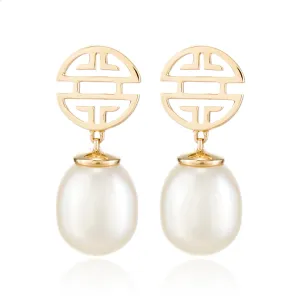 Gold Shou & Pearl Drop Earrings