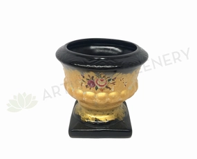 Gold & Black Ceramic Urn (Small) 19cm x18cm outdoor greenery  