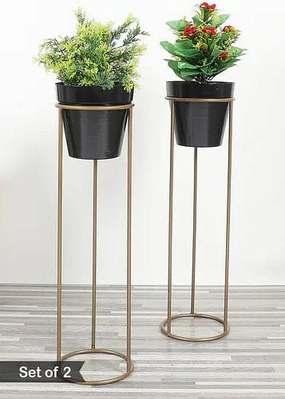 Gold & Black Pot Shape Planter Stand (Set of 2) hanging green plant  