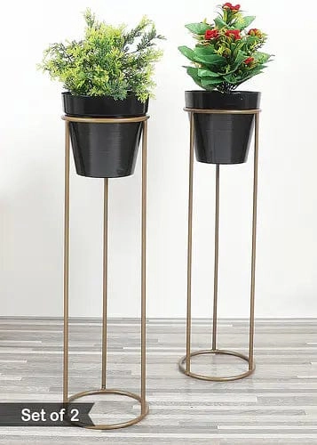 Gold & Black Pot Shape Planter Stand (Set of 2) ceramic planter  