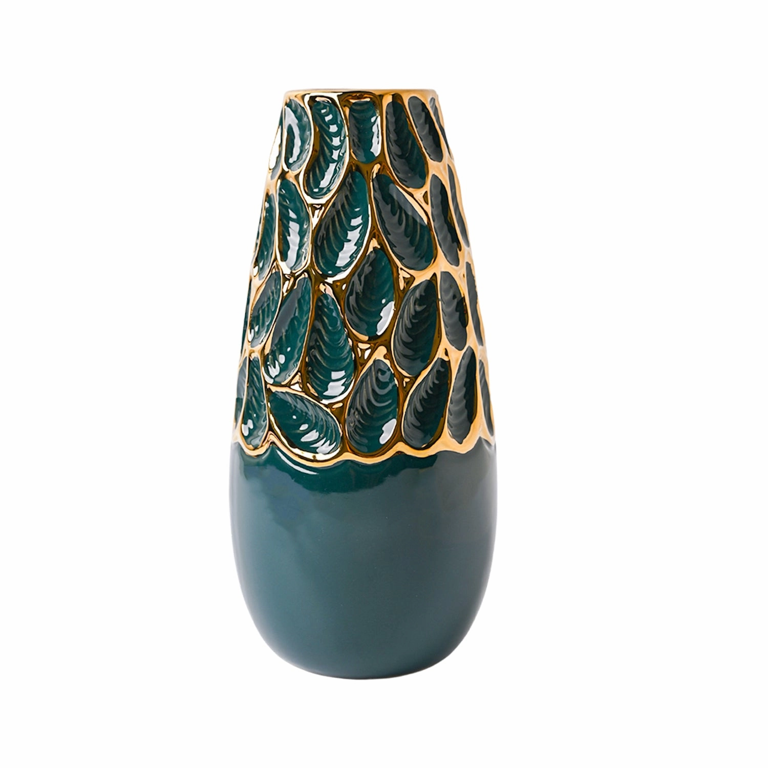 Golden & Teal Abstract Ceramic Vase