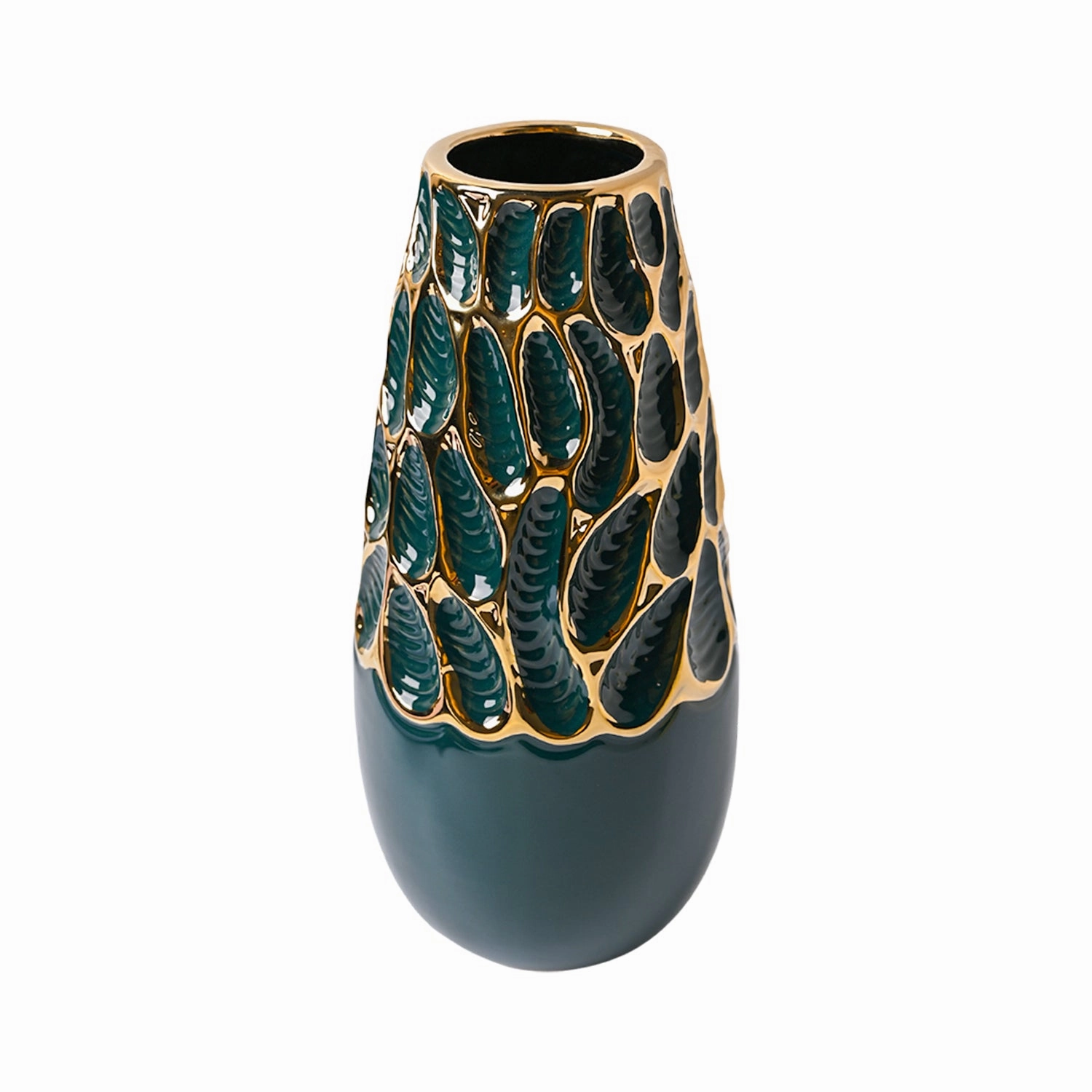 Golden & Teal Abstract Ceramic Vase