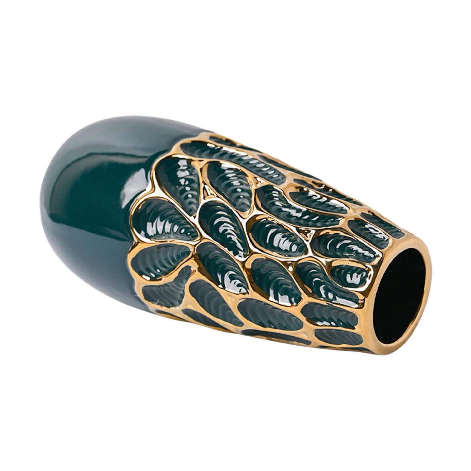 Golden & Teal Abstract Ceramic Vase