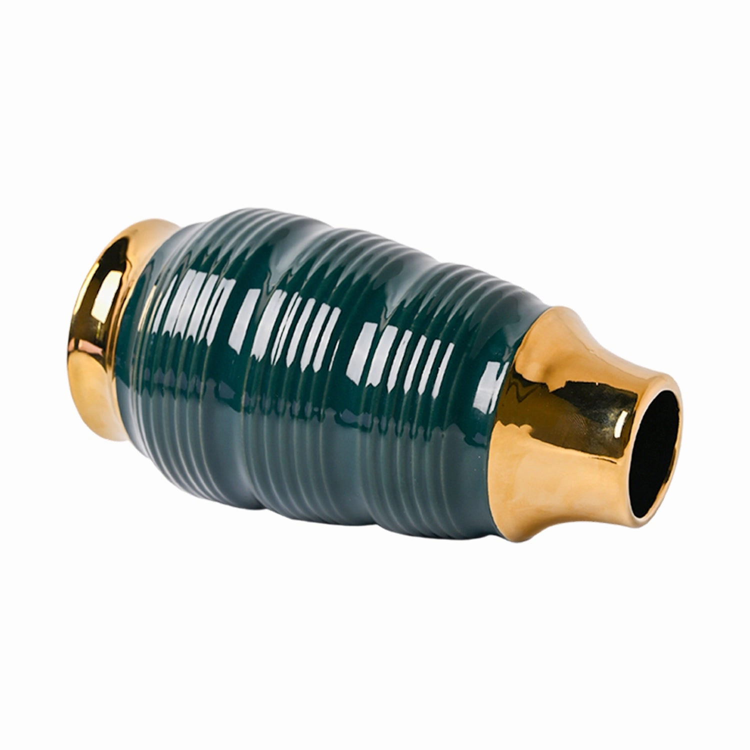 Golden & Teal Spiral Ceramic Vase