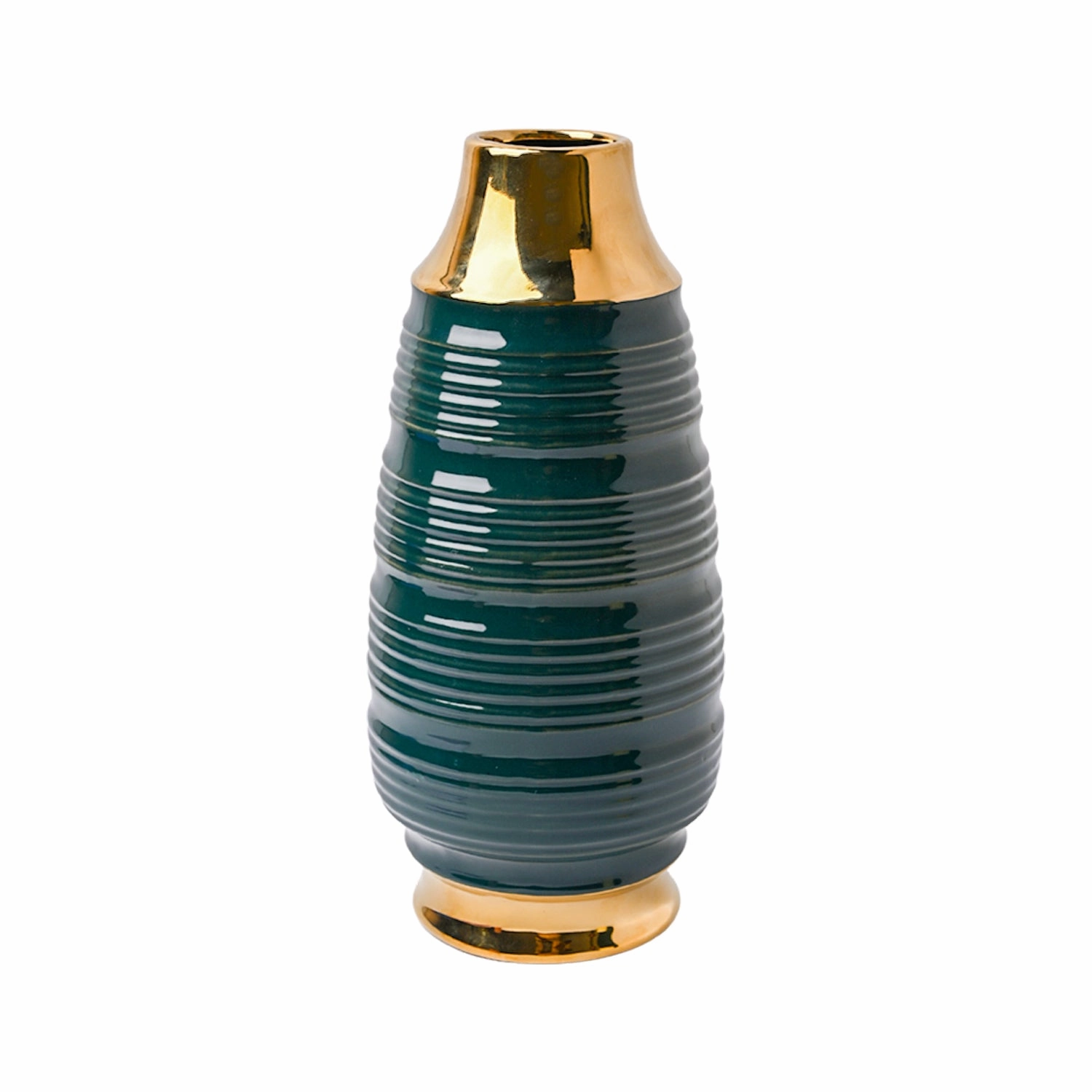 Golden & Teal Spiral Ceramic Vase