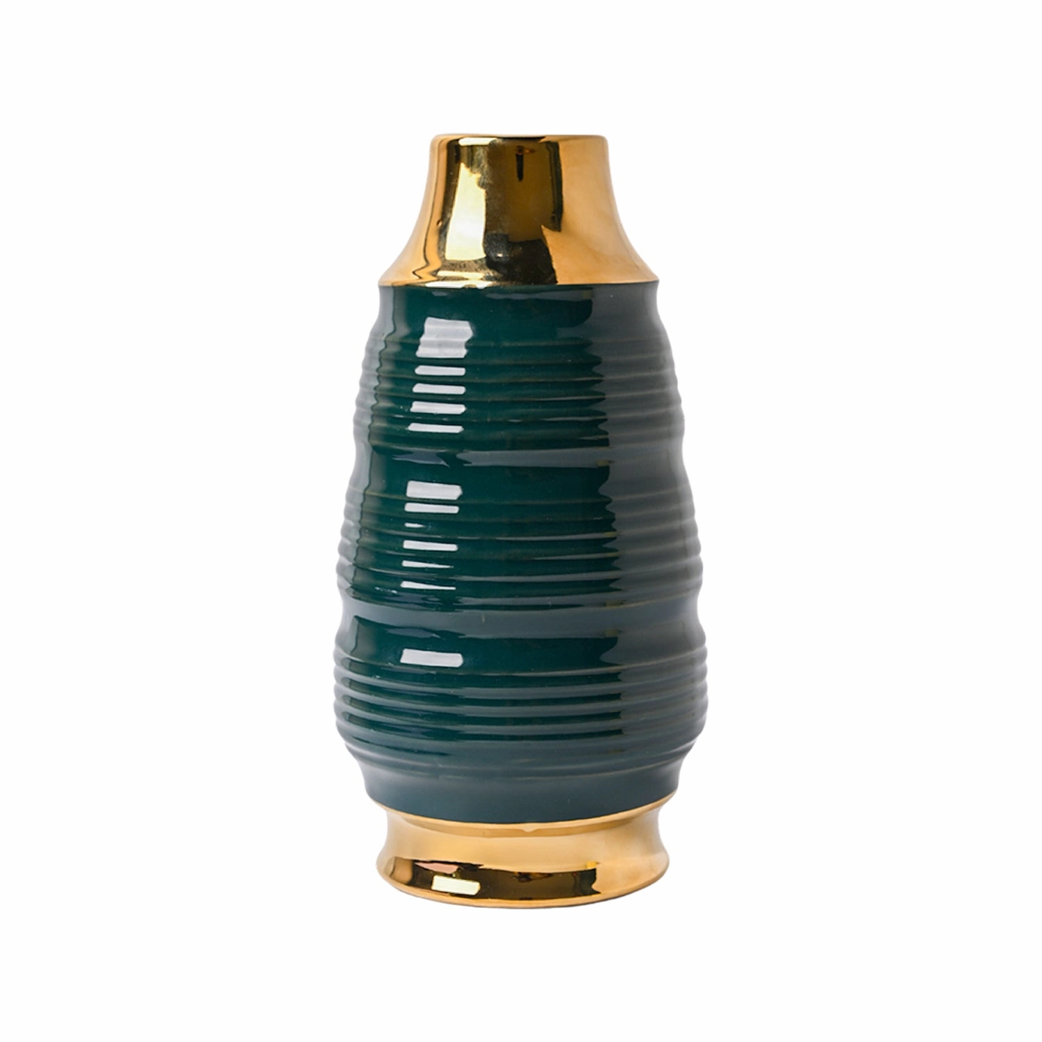Golden & Teal Spiral Ceramic Vase