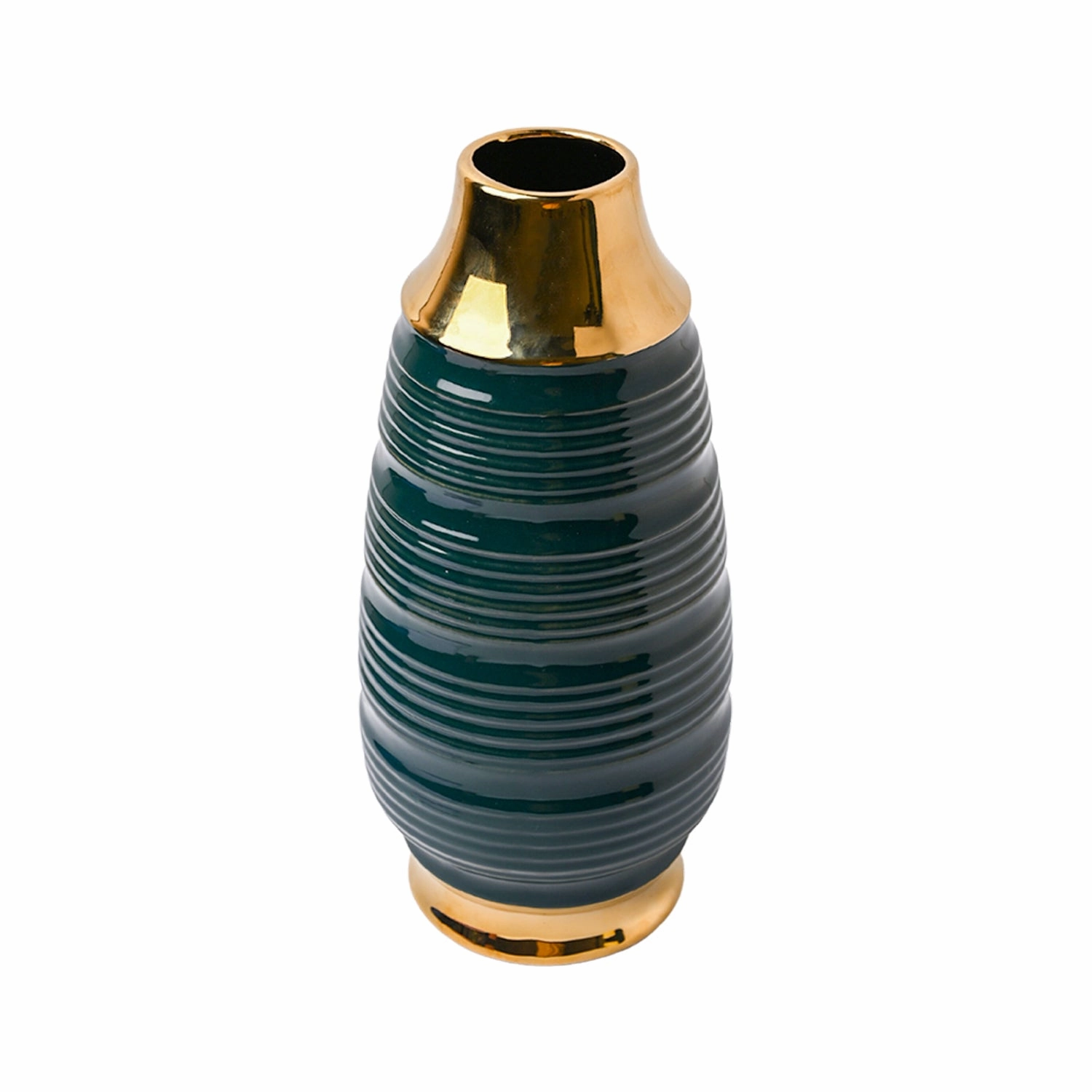 Golden & Teal Spiral Ceramic Vase