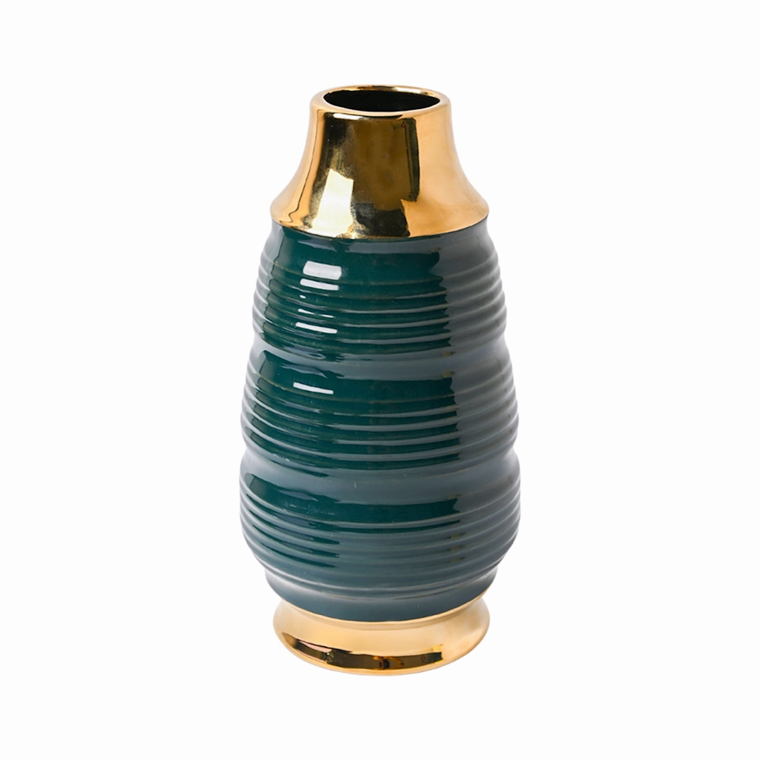 Golden & Teal Spiral Ceramic Vase