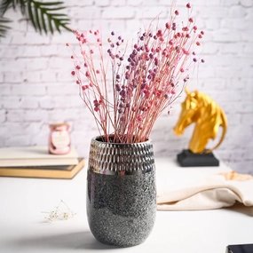 Golden Edge   Ceramic Vase dried green plant  