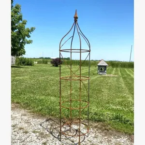Graduated Sizes of Iron Heavy Round Obelisks with Cast decorative plants  