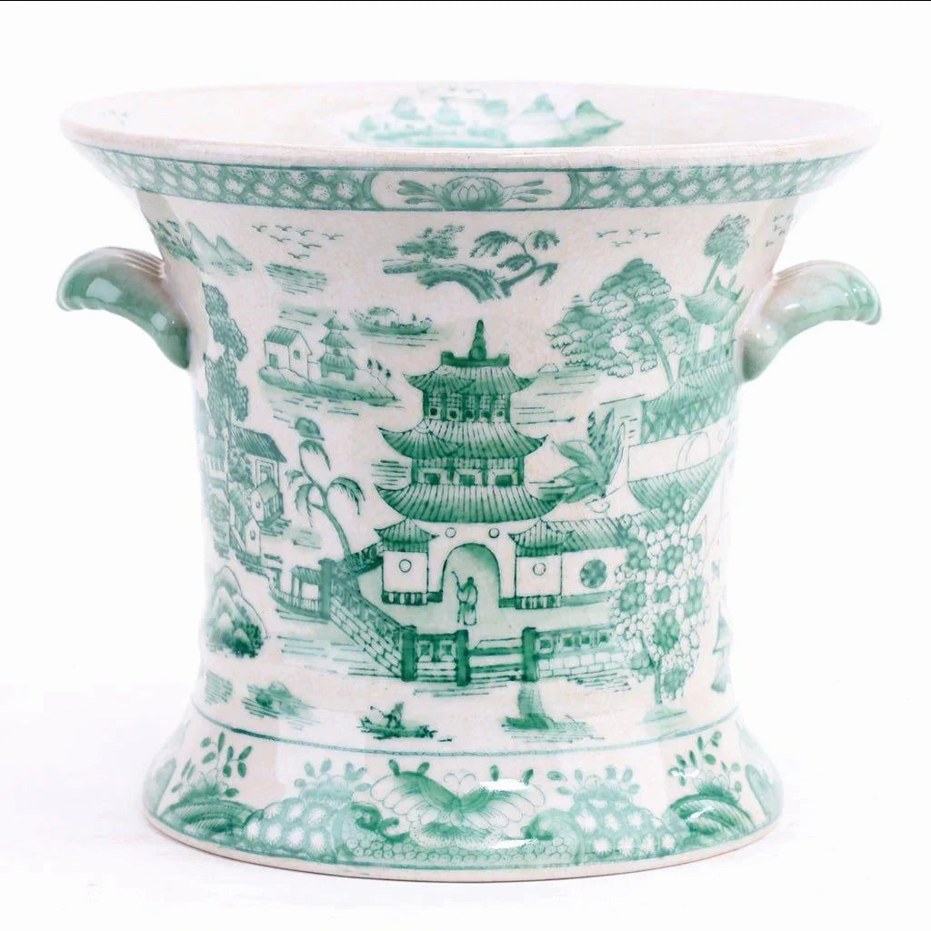 Green and White Porcelain Planter plant seeds  