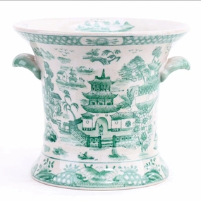 Green and White Porcelain Planter plant seeds  