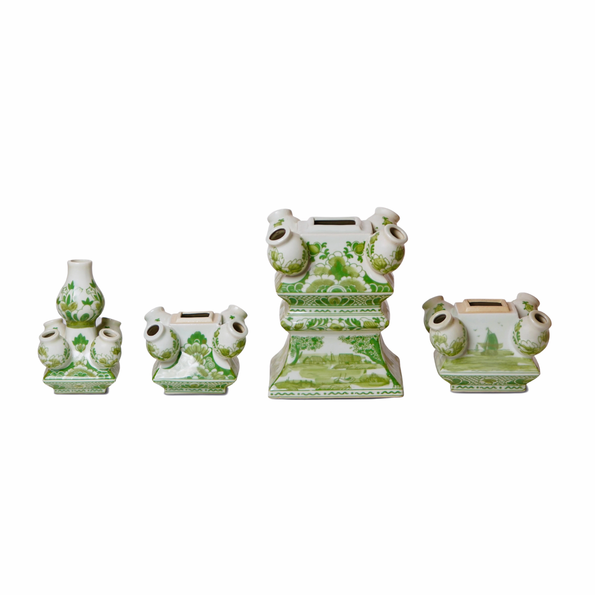 Green and White Short Porcelain Tulipiere
