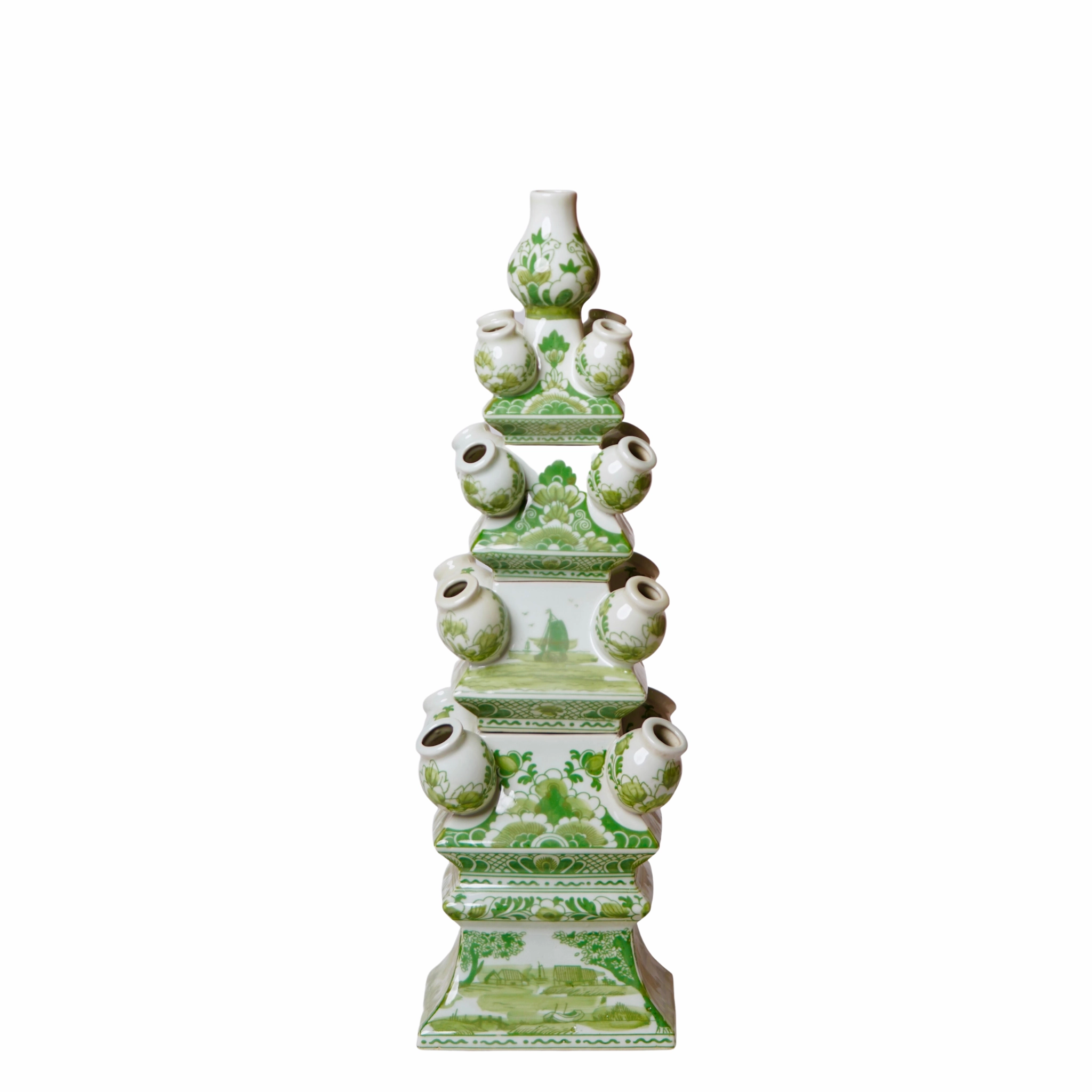 Green and White Short Porcelain Tulipiere