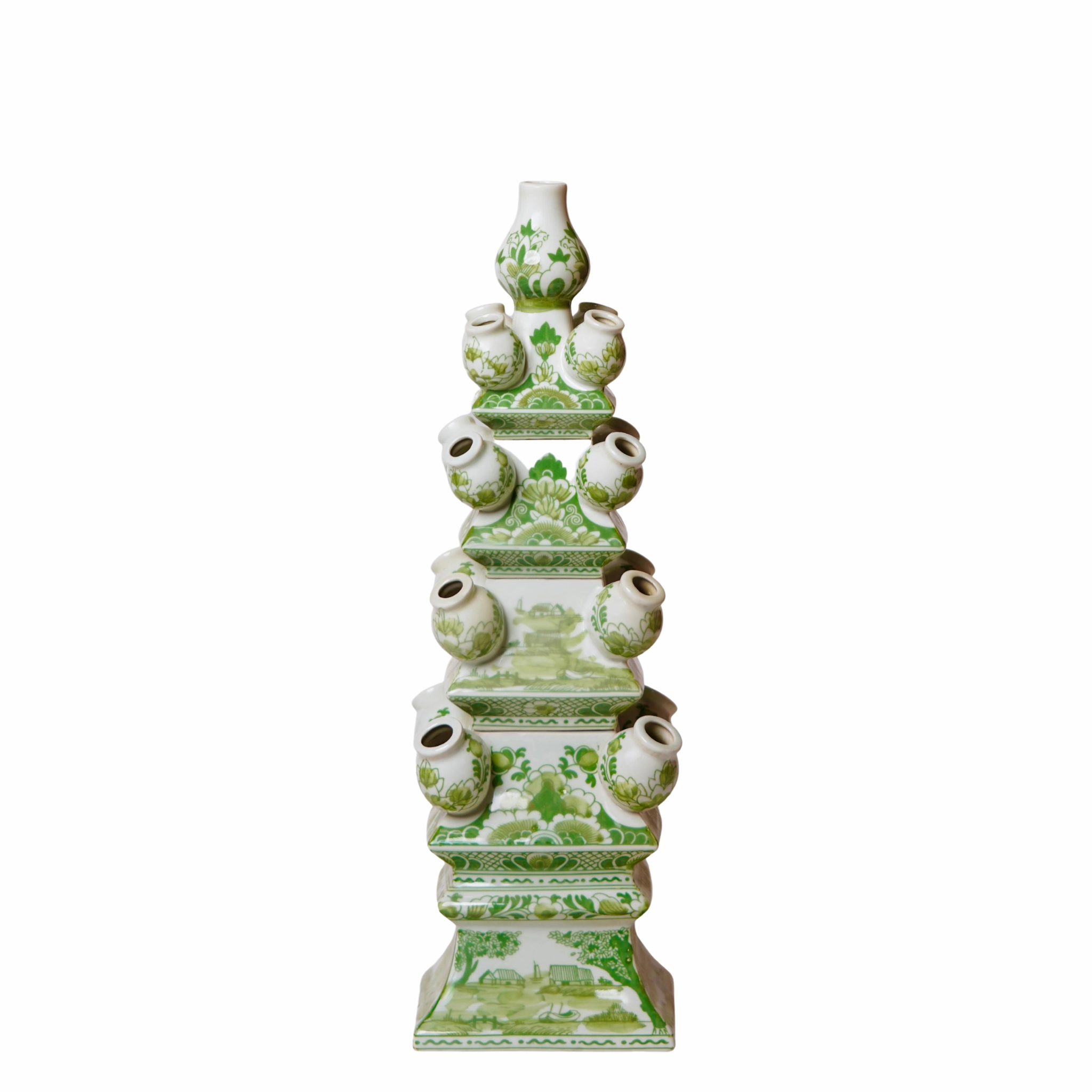 Green and White Short Porcelain Tulipiere