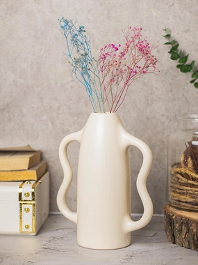 Grey Ceramic Curvy Vase - Curvy, Flower Holder dried green plant  
