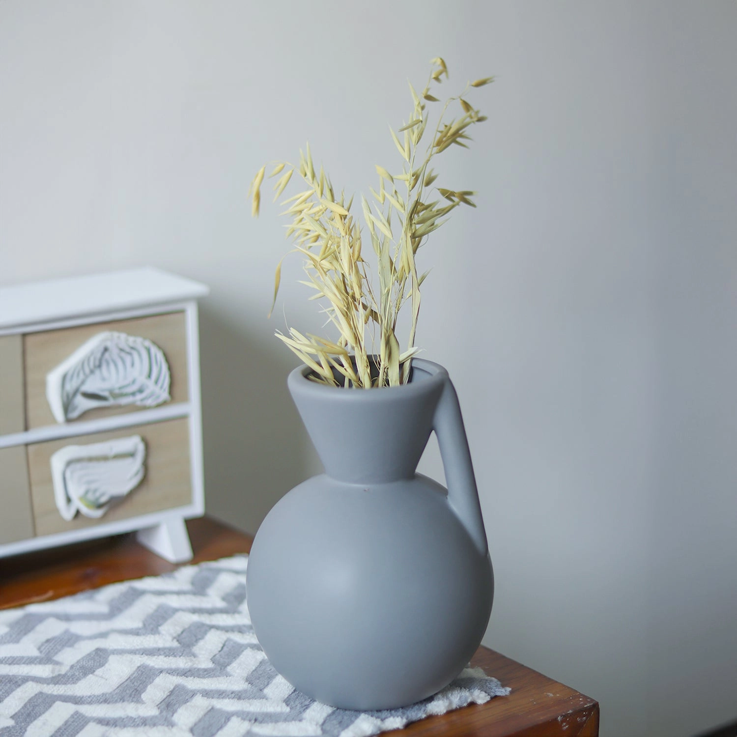 Grey Decorative Vase dried green plant  