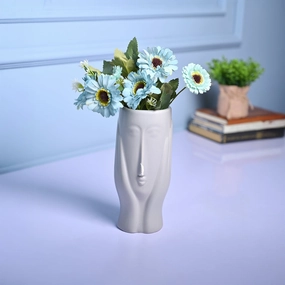 Grey Face Design Ceramic Vase dried green plant  