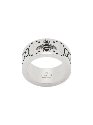 Gucci GG Sterling Silver Engraved Bee 9mm Ring D