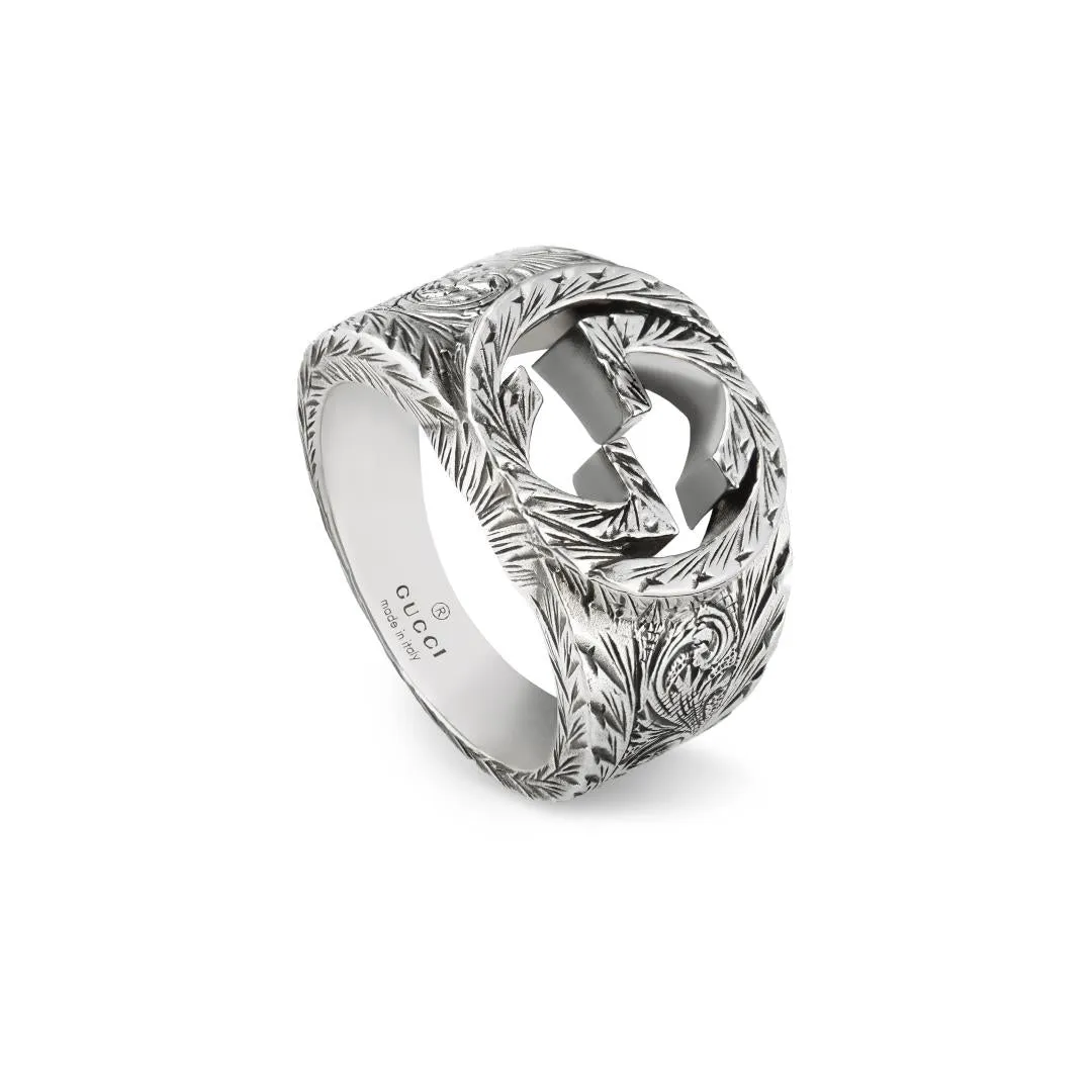 Gucci Interlocking Sterling Silver Engraved Ring D
