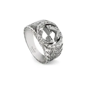 Gucci Interlocking Sterling Silver Engraved Ring D