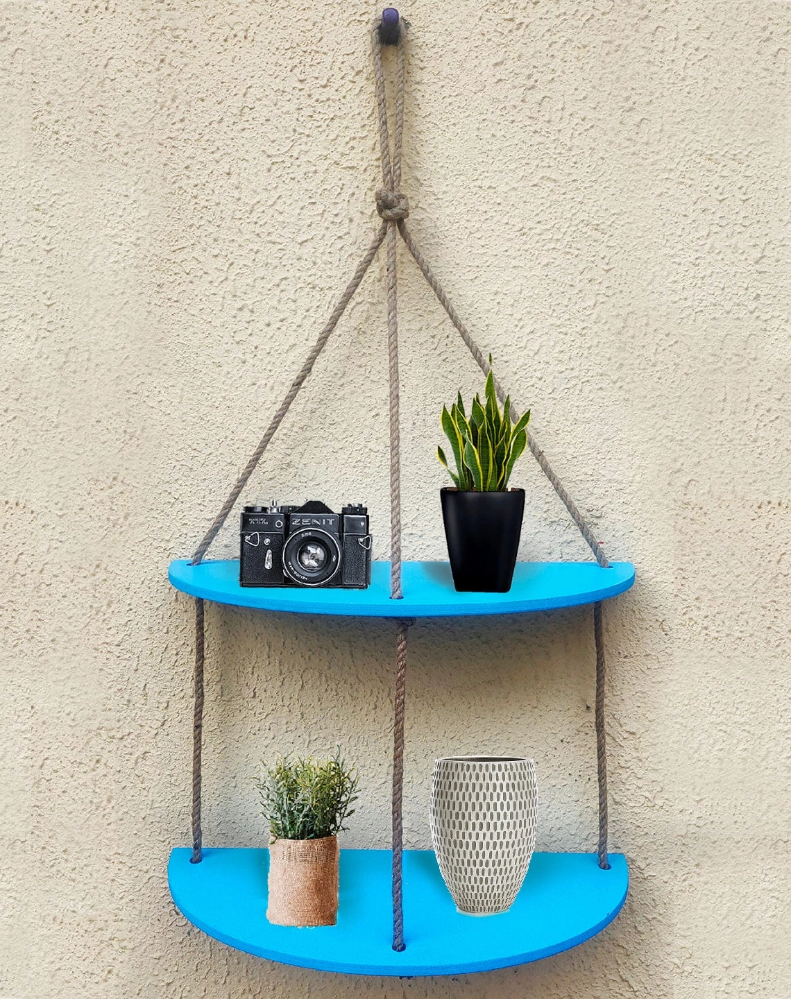 Half Oval Blue Wall Hanging Shelf