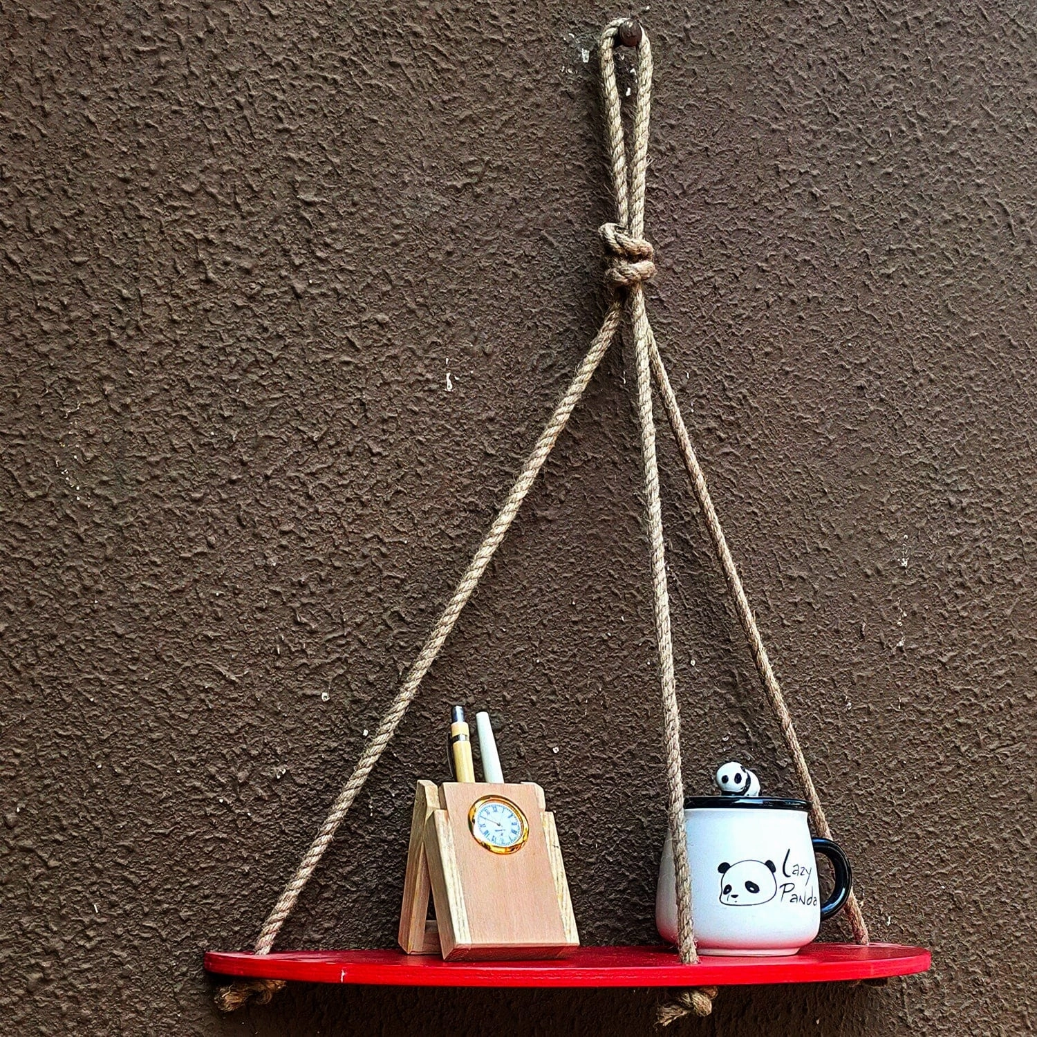Half Oval Maroon Wall Hanging Shelf