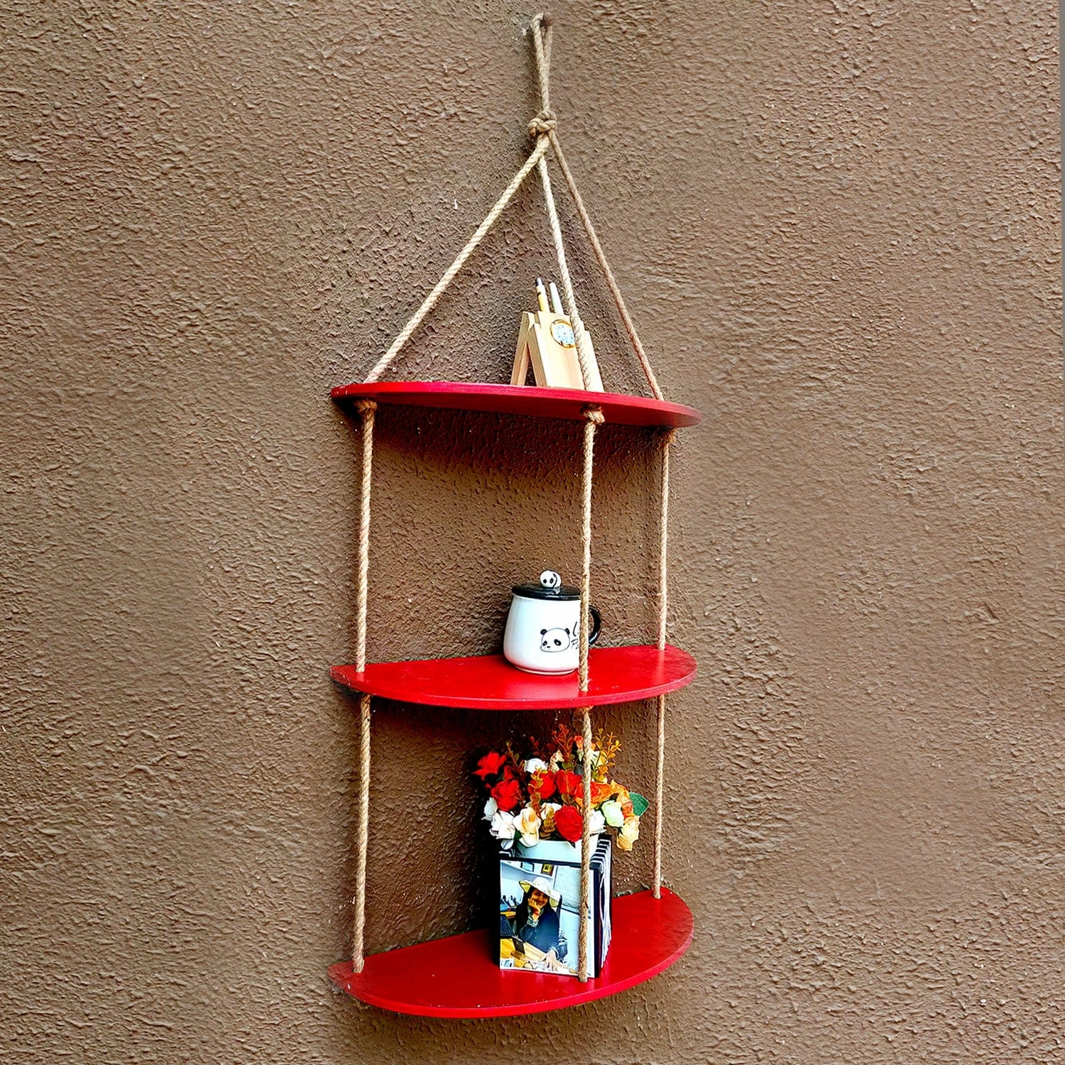 Half Oval Maroon Wall Hanging Shelf
