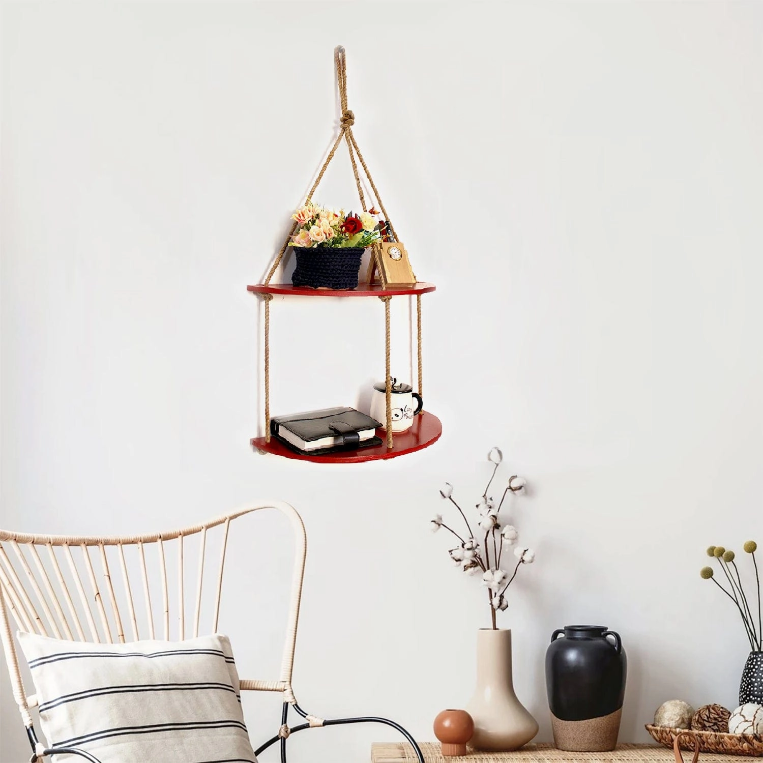 Half Oval Maroon Wall Hanging Shelf