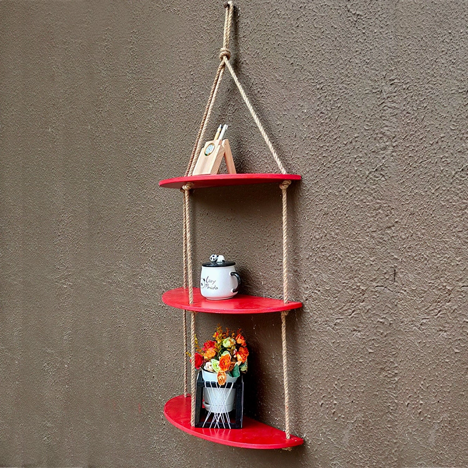 Half Oval Maroon Wall Hanging Shelf