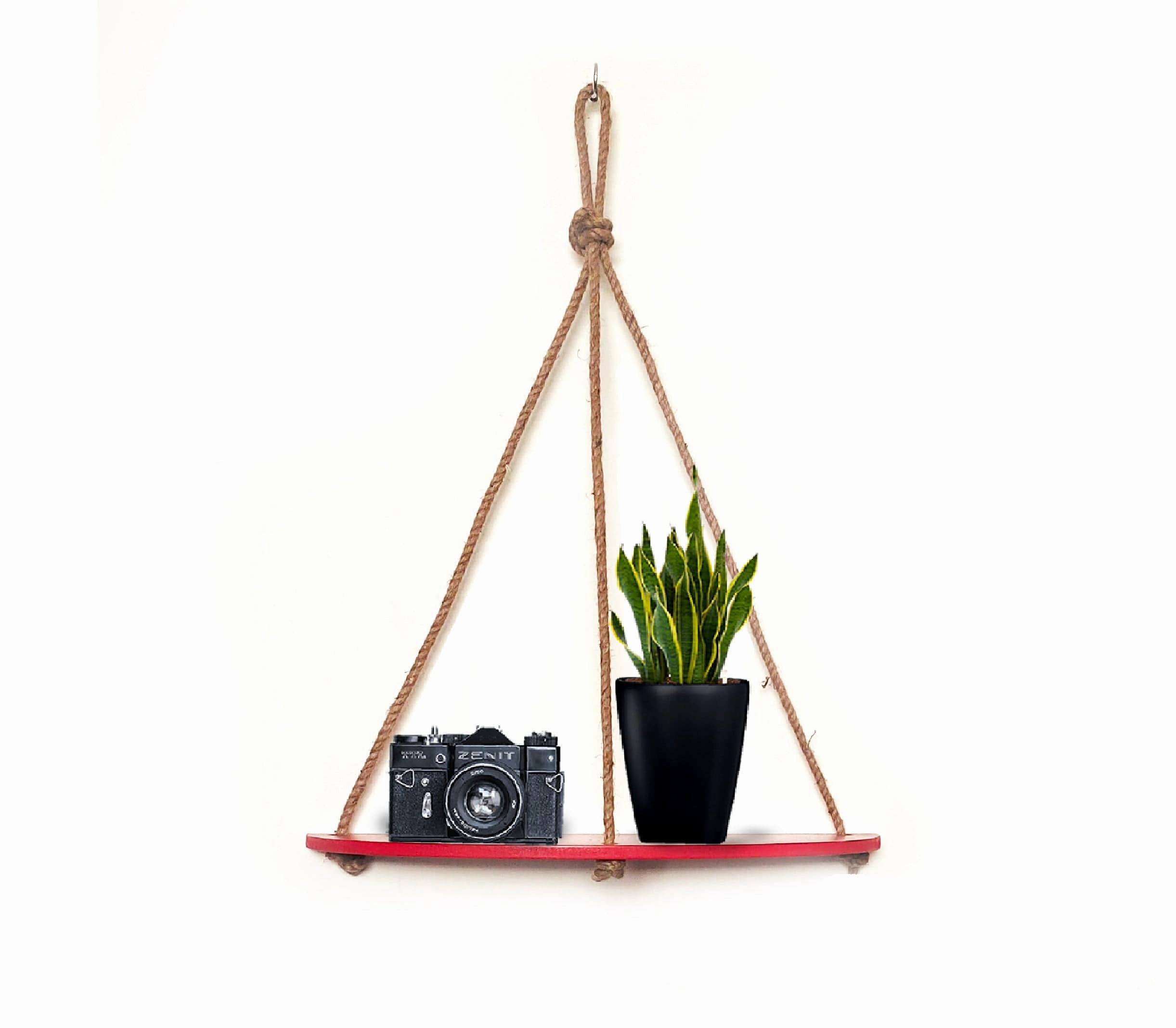 Half Oval Maroon Wall Hanging Shelf
