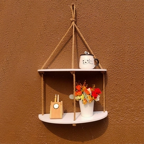 Half Oval White Wall Hanging Shelf cactus succulent plant  