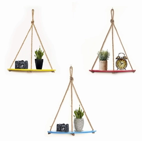 Half Over Design Multi Colour Wood Floating Shelves, Set of 3 cactus succulent plant  
