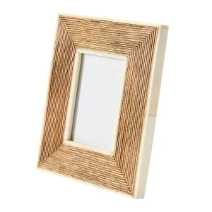 Hand Carved Photo Frame With Bone Border dried flowers  