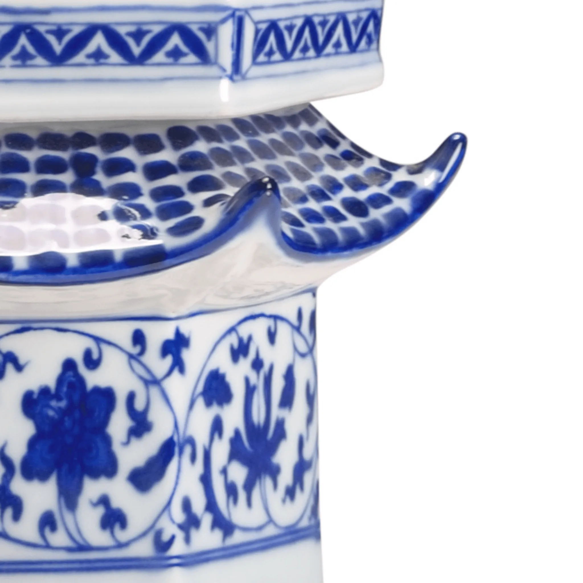 Hand Painted Blue and White Ceramic Decorative Pagoda