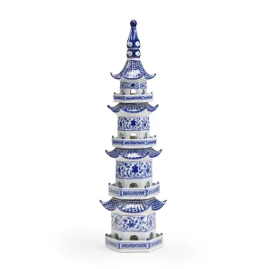 Hand Painted Blue and White Ceramic Decorative Pagoda dried flowers  