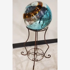 Hand Blown Gazing Ball with Hand Forged Solid Steel Stand decorative plants  