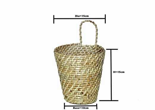 Handcrafted Natural Wall mounted Cane Planter With Hook To Hang (10 x 15, D-15 cm)