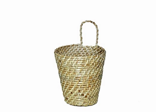 Handcrafted Natural Wall mounted Cane Planter With Hook To Hang (10 x 15, D-15 cm)