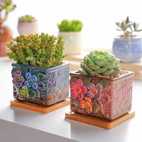 Handmade Flowers Rustic Glazed Small Pot Set mini ornamental plant  