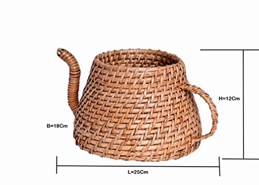 Handmade Natural Cane Kettle Shaped Planter,(25 X 18 X 12 cm)
