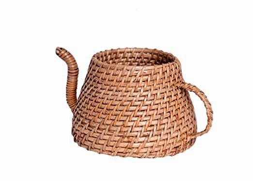 Handmade Natural Cane Kettle Shaped Planter,(25 X 18 X 12 cm)