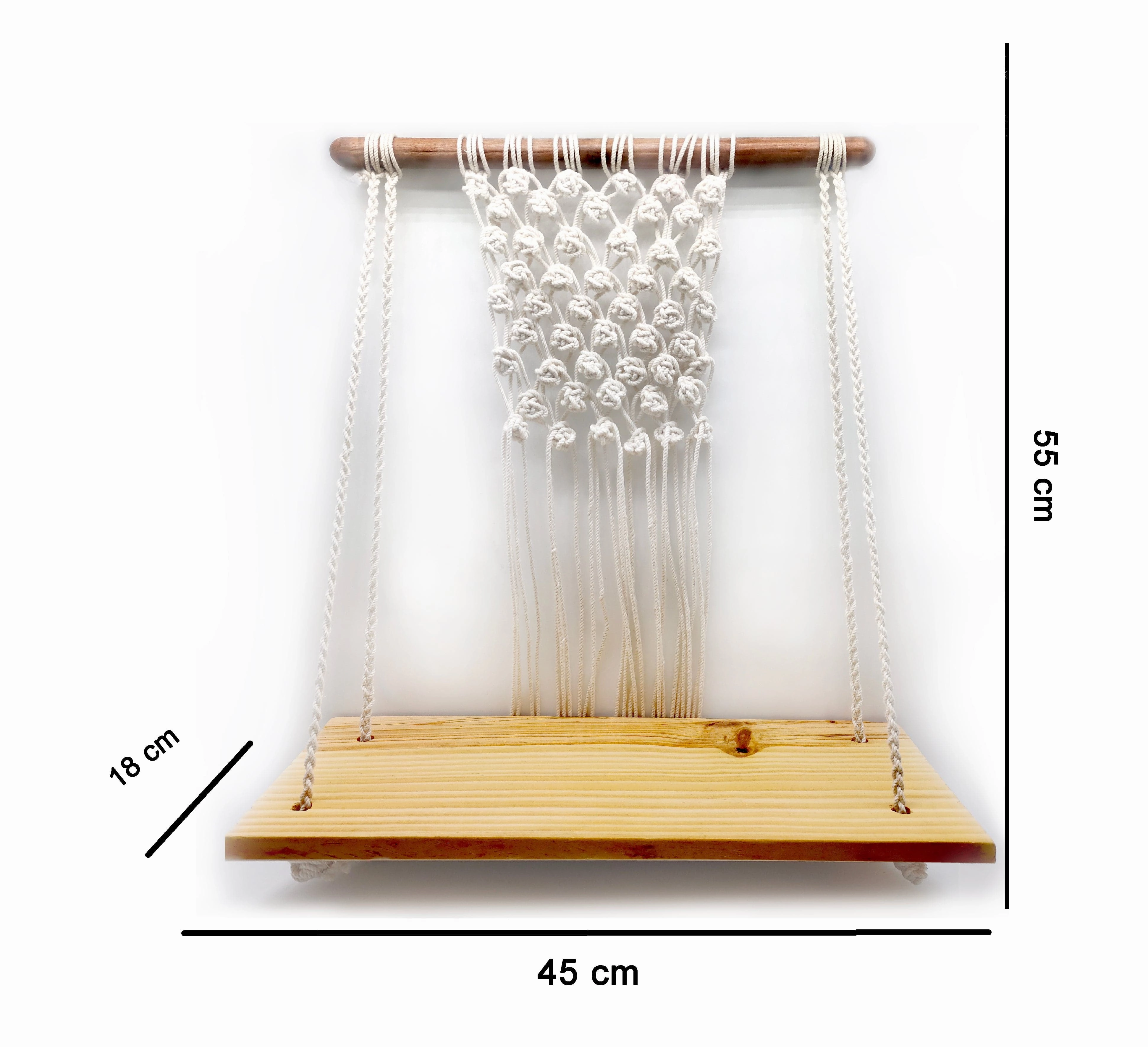 Handmade Wall Hanging Floating Shelf With Macrame, Beige