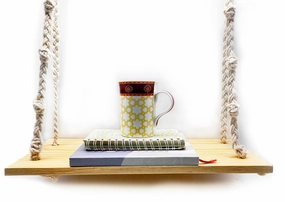Handmade Wall Hanging Floating Shelf With Macrame, Beige And Cream cactus succulent plant  