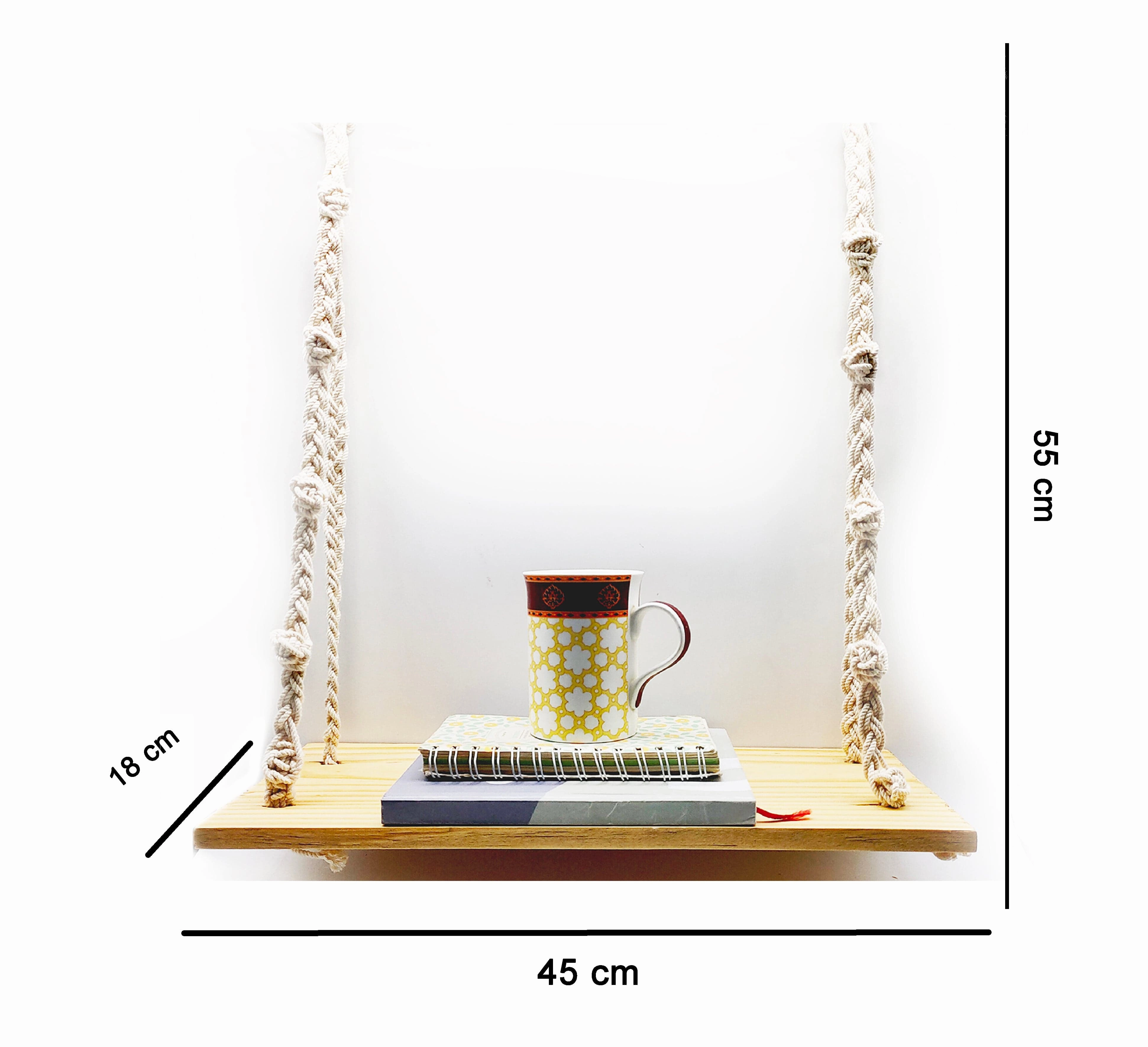 Handmade Wall Hanging Floating Shelf With Macrame, Beige And Cream