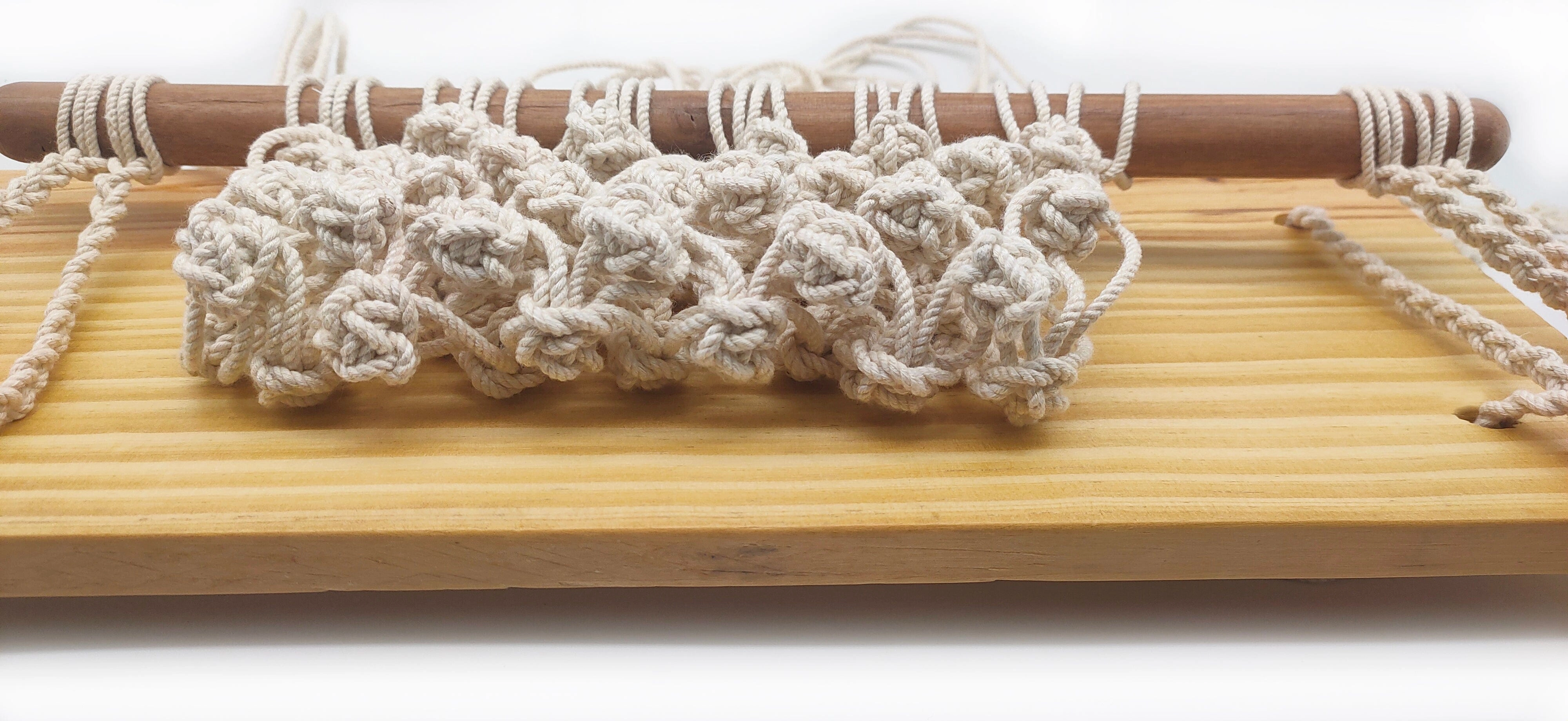 Handmade Wall Hanging Floating Shelf With Macrame, Beige